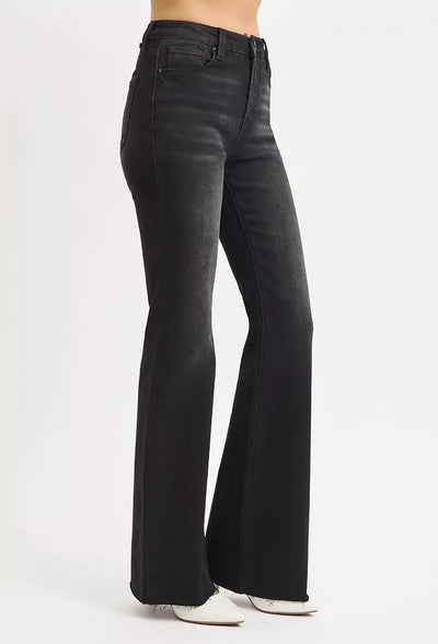 RISEN Full Size High Rise Flare Raw Cut Hem Jeans Plus Size - Jeans Junction Online