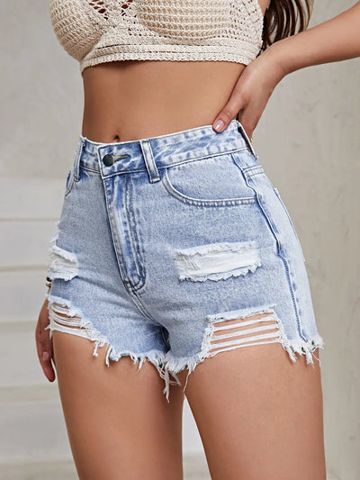 Distressed Raw Hem High Waist Denim Shorts - Jeans Junction Online
