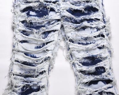 Washed Blue Ripped Zipper Distressed Beggar Pants - Jeans Junction Online