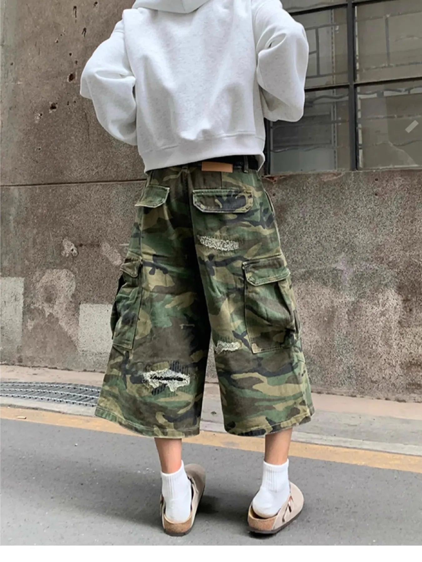 Men's Plus Size Distressed Camouflage Cargo Capris Jeans - Jeans Junction Online