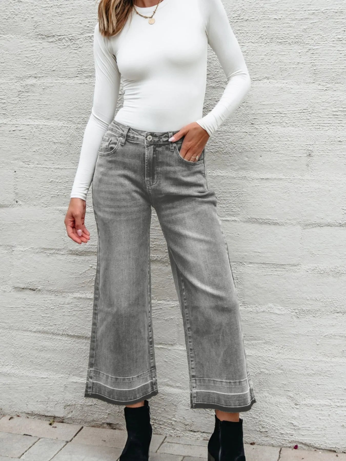 High Waist Wide Leg Washed Jeans - Jeans Junction Online