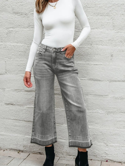 High Waist Wide Leg Washed Jeans - Jeans Junction Online