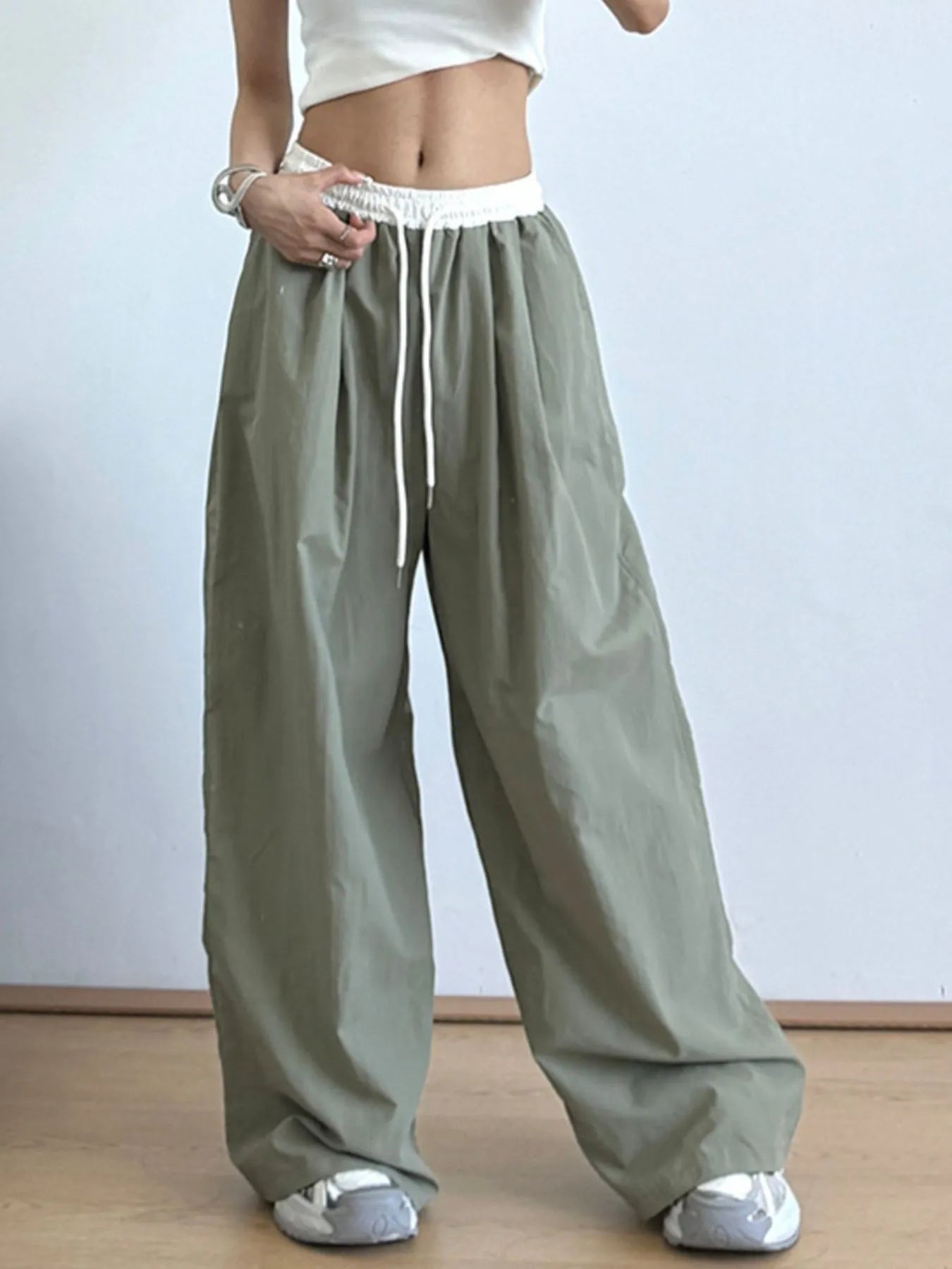 Wide Leg Drawstring Casual Pants - Jeans Junction Online