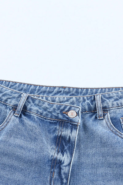 High Rise Crossover Waist Denim Shorts - Jeans Junction Online