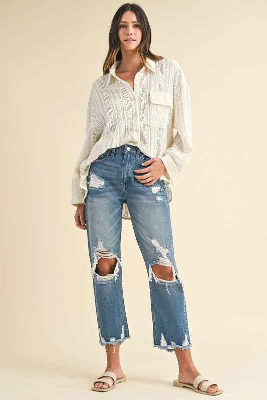 Annie Wear Distressed Raw Hem Cropped Jeans - Jeans Junction Online
