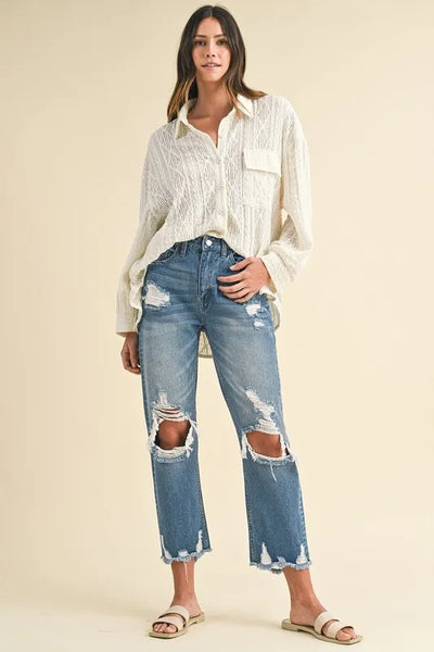Annie Wear Distressed Raw Hem Cropped Jeans - Jeans Junction Online
