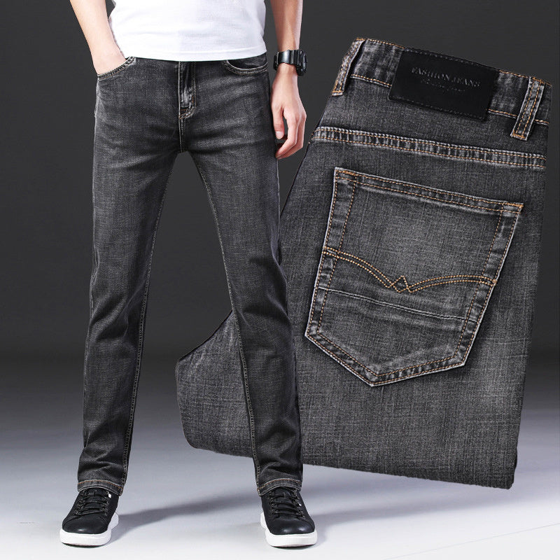 Pure Black High Stretch Jeans Men's Straight Multi-Pocket Anti-Theft Zipper - Jeans Junction Online
