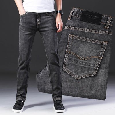 Pure Black High Stretch Jeans Men's Straight Multi-Pocket Anti-Theft Zipper - Jeans Junction Online