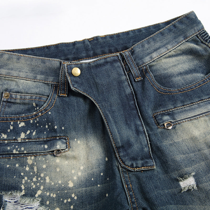 Ripped Motorcycle Slim-Fit Straight-Leg Plus Size Men's Jeans - Jeans Junction Online