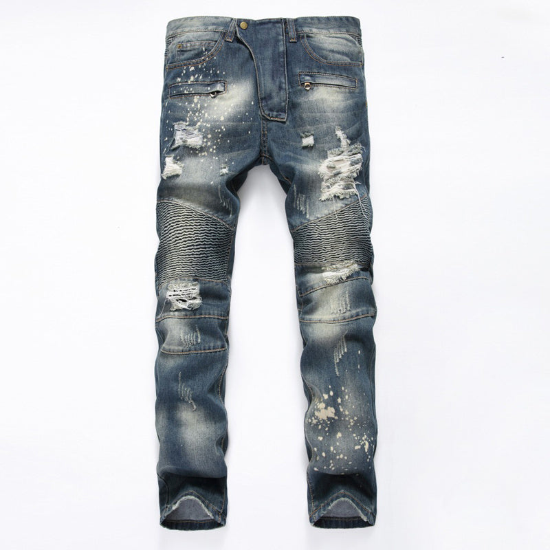 Ripped Motorcycle Slim-Fit Straight-Leg Plus Size Men's Jeans - Jeans Junction Online