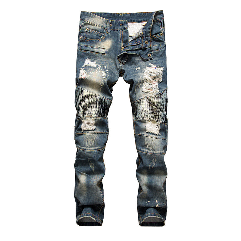 Ripped Motorcycle Slim-Fit Straight-Leg Plus Size Men's Jeans - Jeans Junction Online 