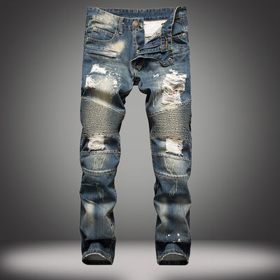 Ripped Motorcycle Slim-Fit Straight-Leg Plus Size Men's Jeans - Jeans Junction Online