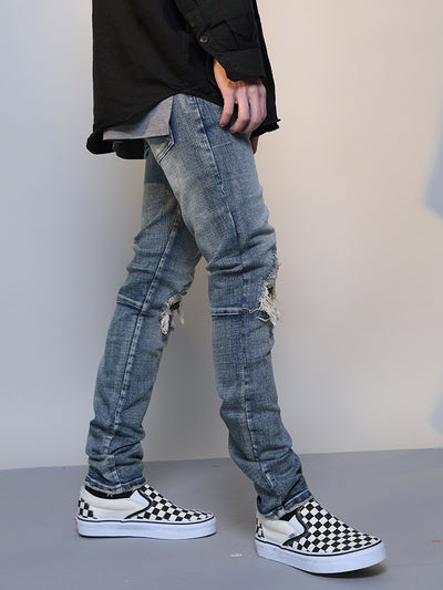 Mens Ripped Washed Blue Denim Jeans - Jeans Junction Online