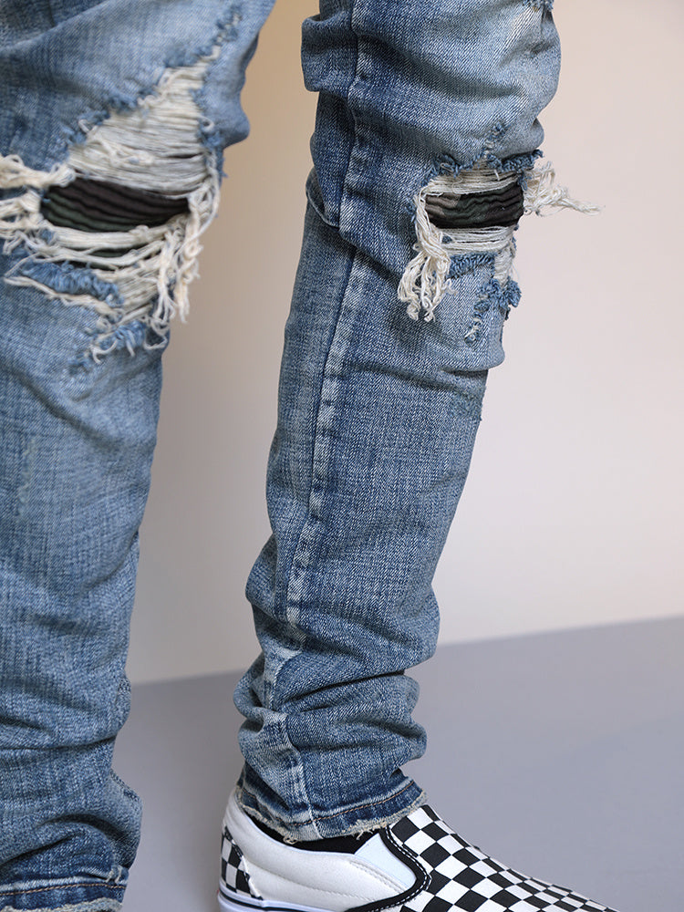 Mens Ripped Washed Blue Denim Jeans - Jeans Junction Online