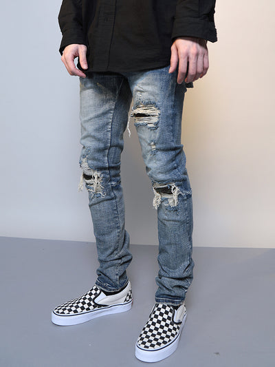 Mens Ripped Washed Blue Denim Jeans - Jeans Junction Online