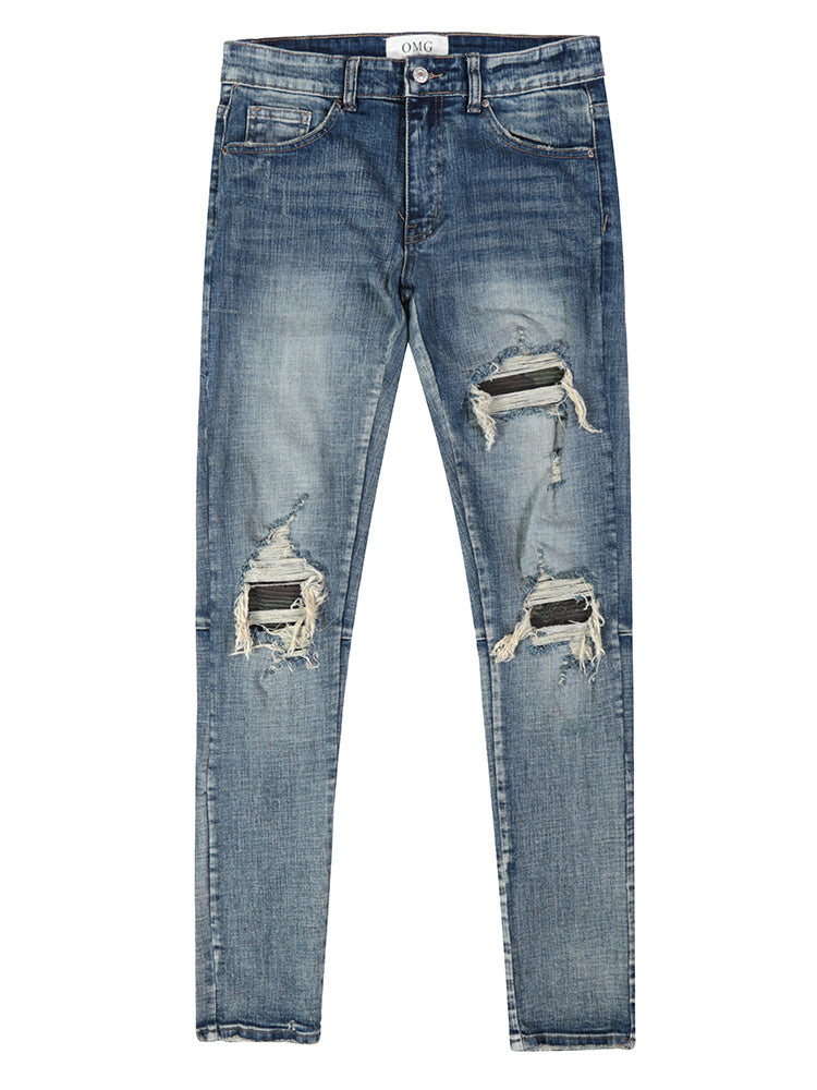 Mens Ripped Washed Blue Denim Jeans - Jeans Junction Online 