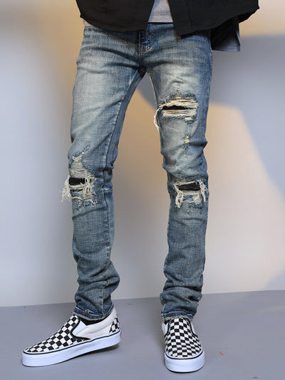 Mens Ripped Washed Blue Denim Jeans - Jeans Junction Online