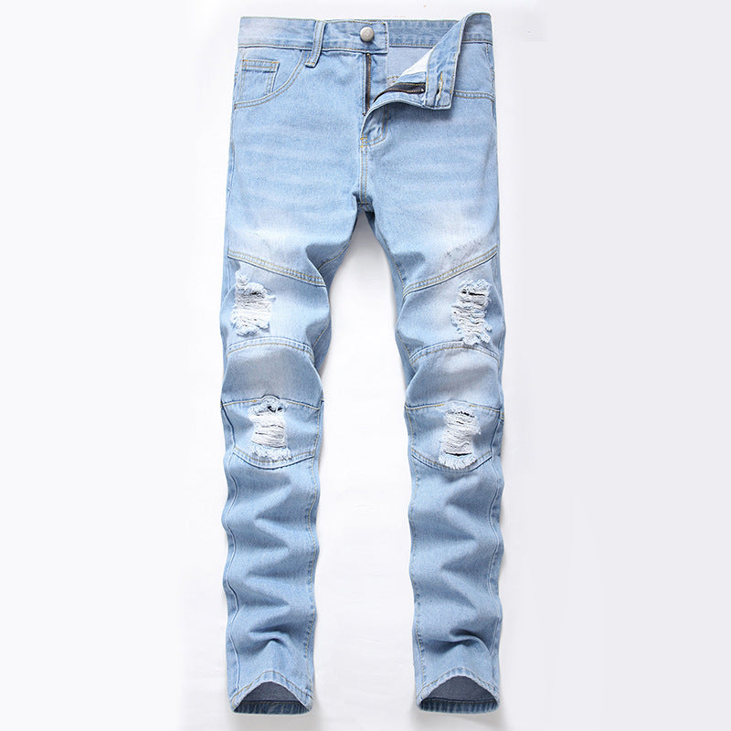 Ripped Jeans Men'S Straight Plus Size Denim Trousers Light Blue - Jeans Junction Online