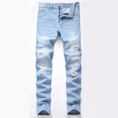 Ripped Jeans Men'S Straight Plus Size Denim Trousers Light Blue - Jeans Junction Online