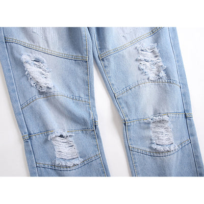 Ripped Jeans Men'S Straight Plus Size Denim Trousers Light Blue - Jeans Junction Online