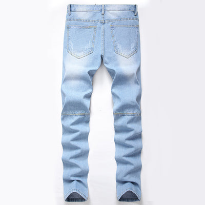 Ripped Jeans Men'S Straight Plus Size Denim Trousers Light Blue - Jeans Junction Online
