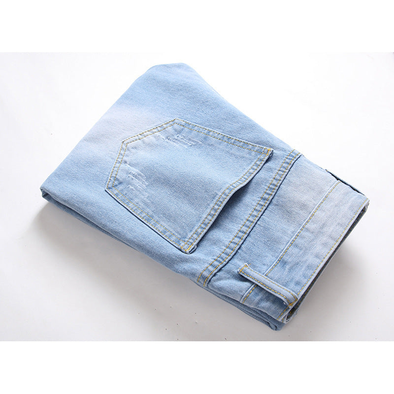 Ripped Jeans Men'S Straight Plus Size Denim Trousers Light Blue - Jeans Junction Online