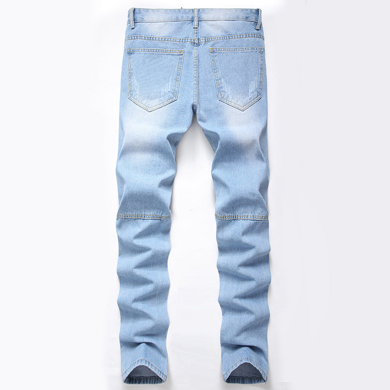 Ripped Jeans Men'S Straight Plus Size Denim Trousers Light Blue - Jeans Junction Online