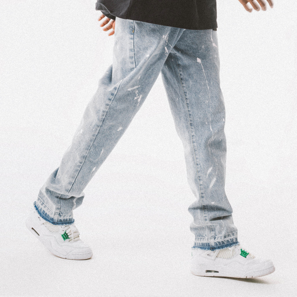 Trendy Street Distressed Rough Blue Straight-Leg Jeans With Broken Ink - Jeans Junction Online