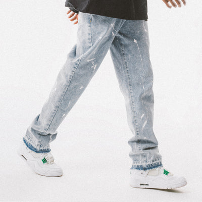 Trendy Street Distressed Rough Blue Straight-Leg Jeans With Broken Ink - Jeans Junction Online