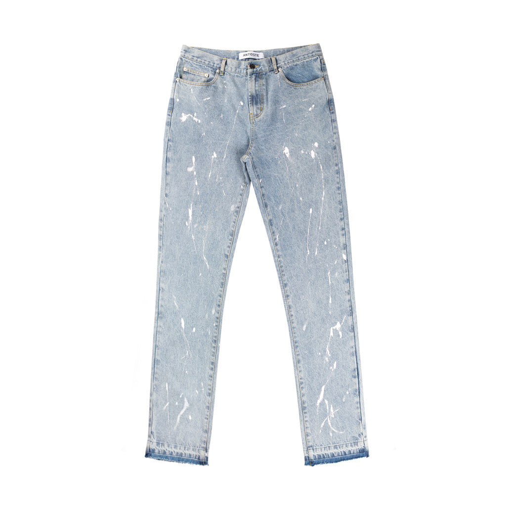 Trendy Street Distressed Rough Blue Straight-Leg Jeans With Broken Ink - Jeans Junction Online
