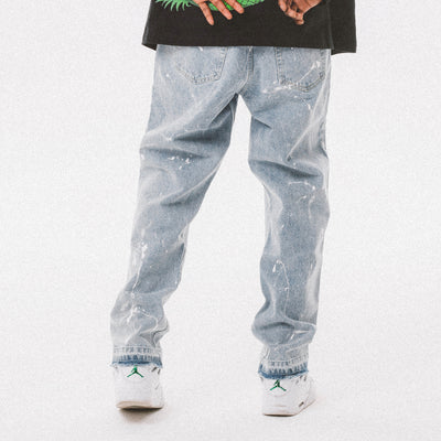 Trendy Street Distressed Rough Blue Straight-Leg Jeans With Broken Ink - Jeans Junction Online