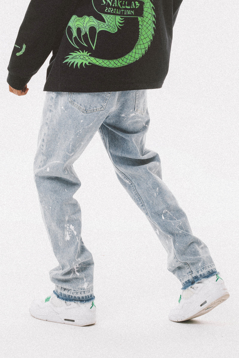 Trendy Street Distressed Rough Blue Straight-Leg Jeans With Broken Ink - Jeans Junction Online