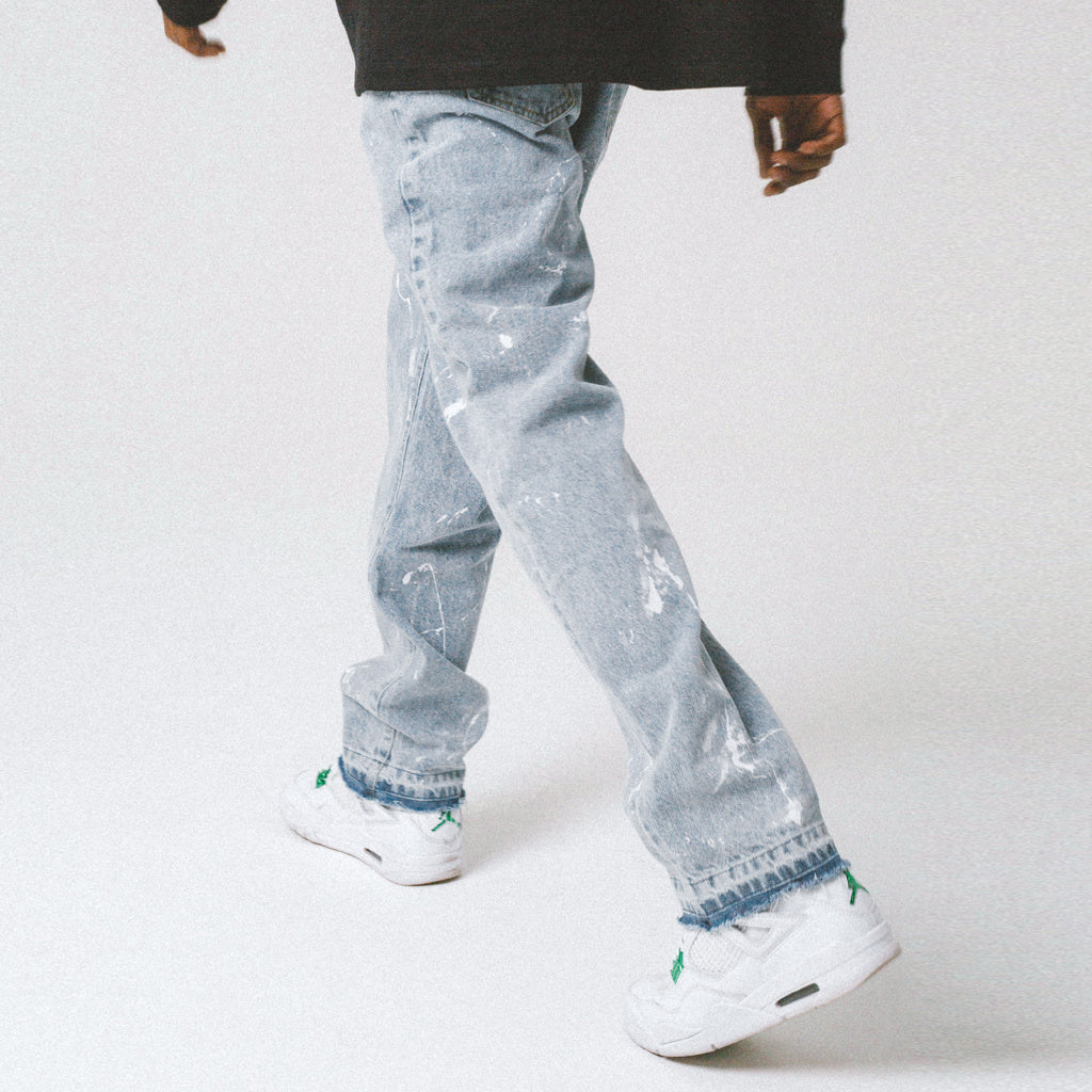 Trendy Street Distressed Rough Blue Straight-Leg Jeans With Broken Ink - Jeans Junction Online