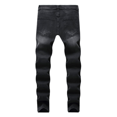 Jeans Slim Fit Small Straight Knee Hole Stretch Men's Trousers - Jeans Junction Online