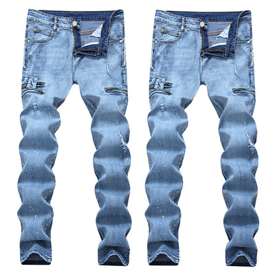 Washed Water Yellow Printed Zipper Foreigner Stretch Retro Tide Amazon Explosion Trousers Men'S Foreign Trade Jeans - Jeans Junction Online