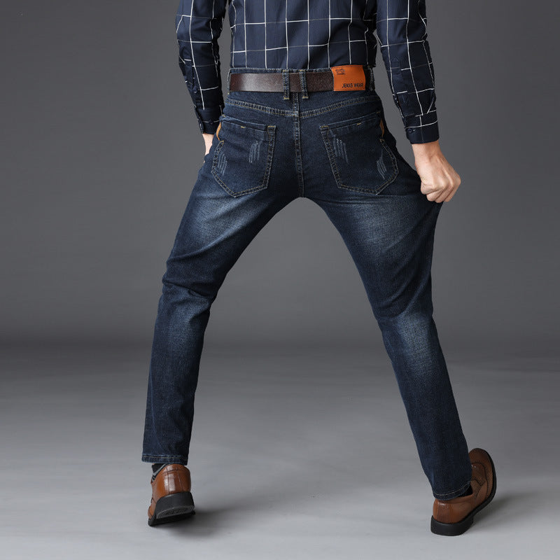 Jeans Men's Slim-fit Stretch Straight Trousers Autumn And Winter - Jeans Junction Online