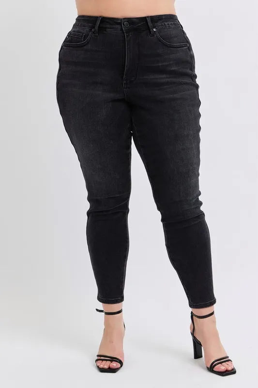 Judy Blue Full Size Mid Rise Tummy Control Skinny Jeans Plus Size - Jeans Junction Online