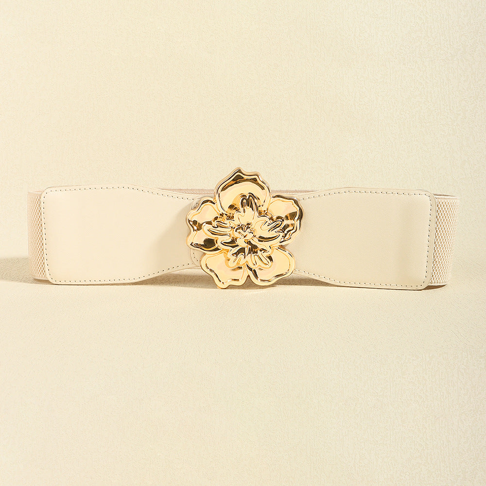 Flower Alloy Buckle Elastic Belt - Jeans Junction Online