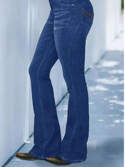 Full Size Wash Flare Jeans with Pockets Plus Size - Jeans Junction Online