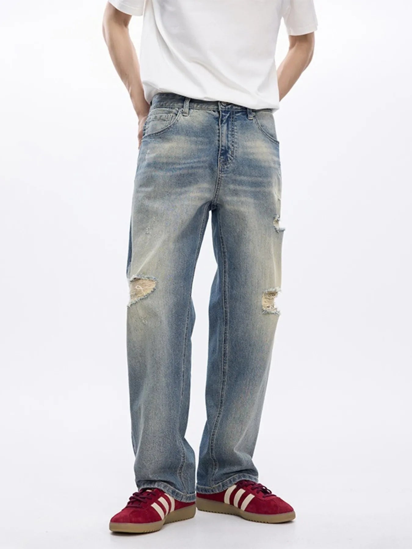 Men's Distressed Wide-Leg Relaxed Fit Jeans - Jeans Junction Online