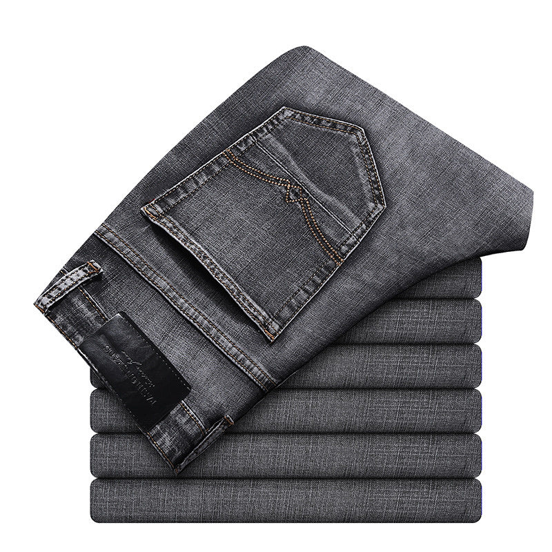 Pure Black High Stretch Jeans Men's Straight Multi-Pocket Anti-Theft Zipper - Jeans Junction Online