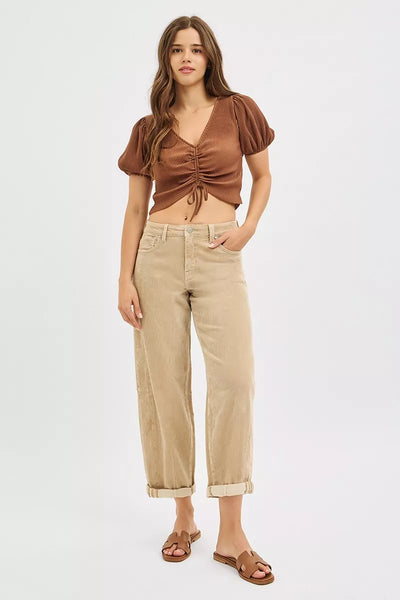 RISEN High Rise Crop Barrel Cordurory Pants - Jeans Junction Online