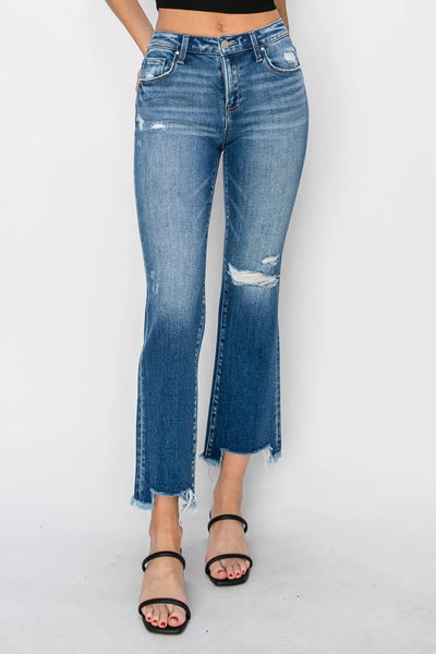RISEN Full Size Frayed Step Hem Ankle Straight Jeans - Jeans Junction Online
