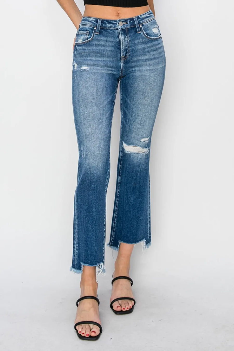 RISEN Full Size Frayed Step Hem Ankle Straight Jeans - Jeans Junction Online 