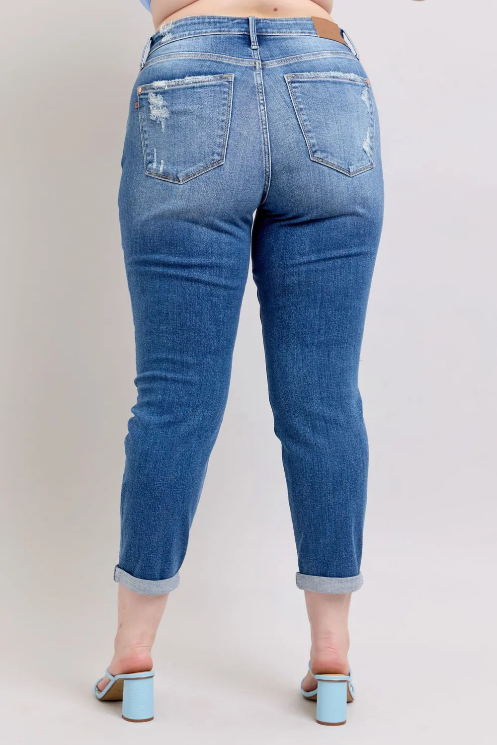 Judy Blue Full Size Button Fly Distressed Jeans with Pockets Plus Size - Jeans Junction Online
