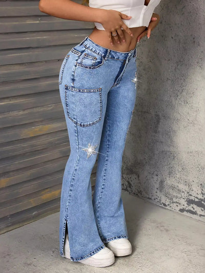 Slit Star Flare Leg Jeans - Jeans Junction Online
