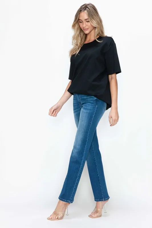 bytos Full Size Cat's Whiskers High Rise Straight Jeans - Jeans Junction Online