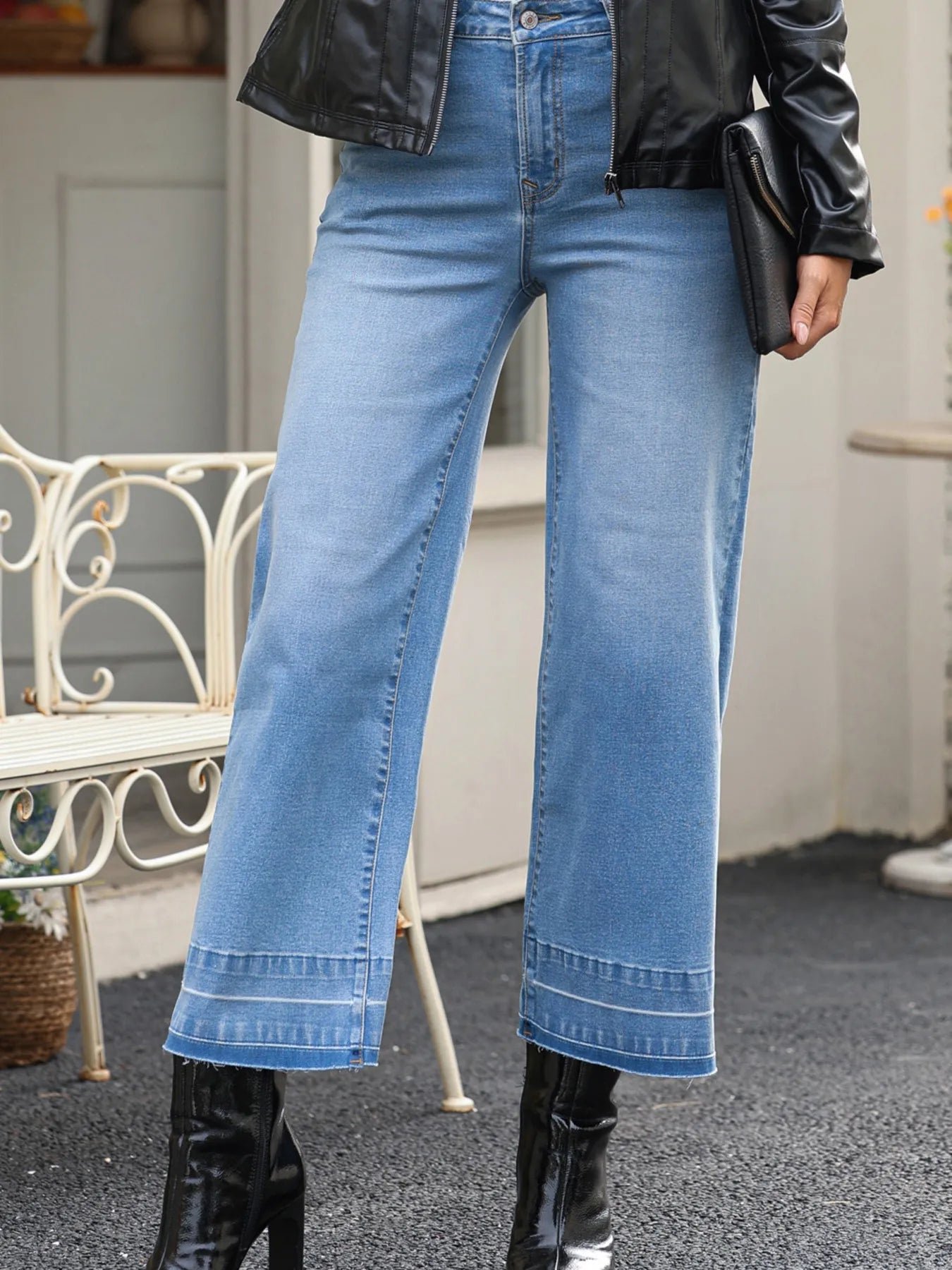 High Waist Wide Leg Washed Jeans - Jeans Junction Online