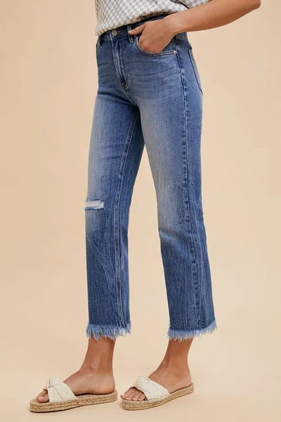Annie Wear Distressed Raw Hem Straight Leg Cropped Jeans - Jeans Junction Online
