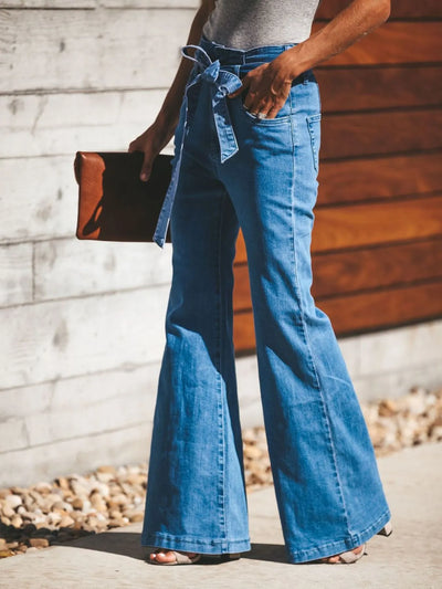 High-Waisted Tie-Front Flare Jeans - Jeans Junction Online